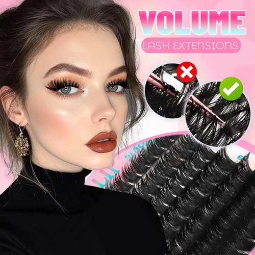 Lash Clusters Dramatic Thick Eyelash Extensions 188Pcs 100D 200D Fluffy Volume Lash Extensions Salon Quality Thick Individual Lashes for DIY Dramatic Look at Home (100D+200D)