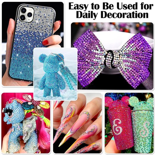 AUREHEN 15000PCs 2-6MM Purple Series Resin Flat Back Rhinestones, Round Non Hotfix Jelly & Silver Bottom Resin Rhinestones Nail Gems Stones with Tweezer & Picker Pen for Nail Art Tumblers & DIY Crafts