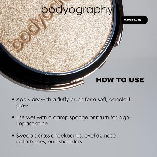 Bodyography Highlighter Pressed Powder, From Within | Universal Shade Powder Compact for Face, Eyes & Body | Buildable Wet or Dry Application | Silky, Finely Milled, Long-Wear Glow for All Skin Tones