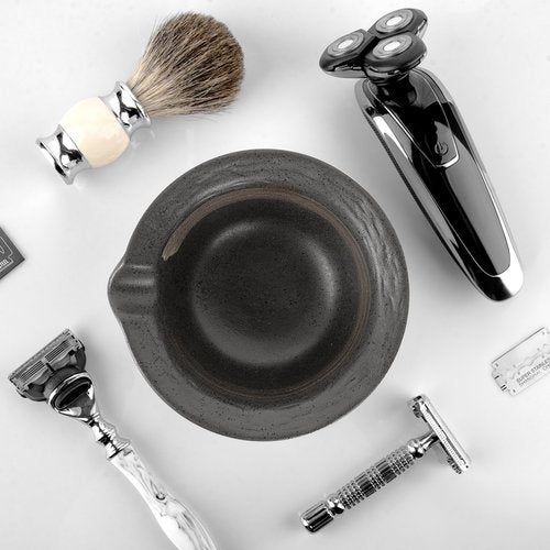 Linkidea Inside Rough Ceramic Texture Shaving Bowl, Shaving Soap Lather Cup for Men, Beard Wet Razor Shave Cream Bowl (Black), RAC5-01