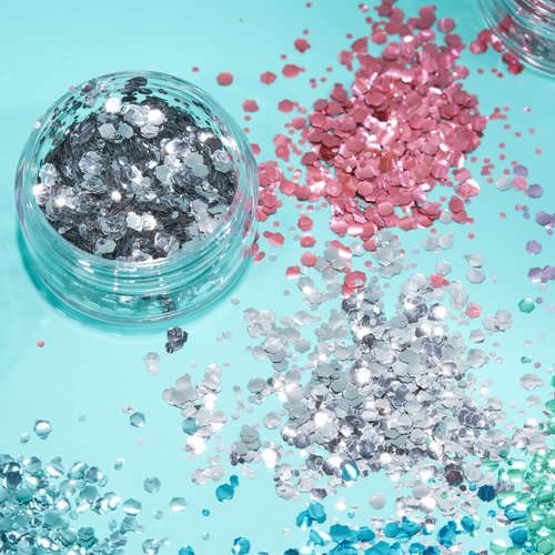 Biodegradable Eco Chunky Glitter by Moon Glitter - 100% Cosmetic Bio Glitter for Face, Body, Nails, Hair and Lips - 3g Set of 6 - plus Glitter Fix Gel