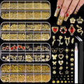 4 Boxes Gold Nail Charms and Gems for Nail Art, Nail Gems and Charms for Nails, Nail Pearls and Caviar Nail Beads, Nail Jewels and Nail Rhinestones Heart Star Nail Decorations Kit