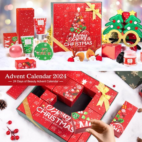LUCOTIYA Advent Calendar 2025-24 Days of Beauty Advent Calendar, Bath and Body Gifts Sets for Women, Christmas Gifts Baskets for Women, Skincare Beauty Gift Baskets