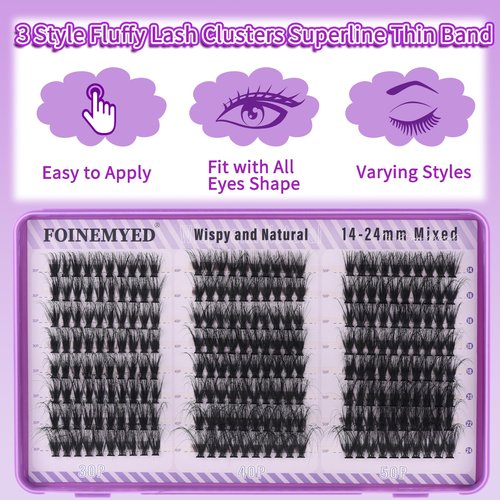 Natural Lash Clusters Wispy Lash Extension 30D+40D+50D Cluster Eyelash Extension 14-24mm Lashes Individual Eyelash Clusters D Curl DIY Lash Extension by FOINEMYED