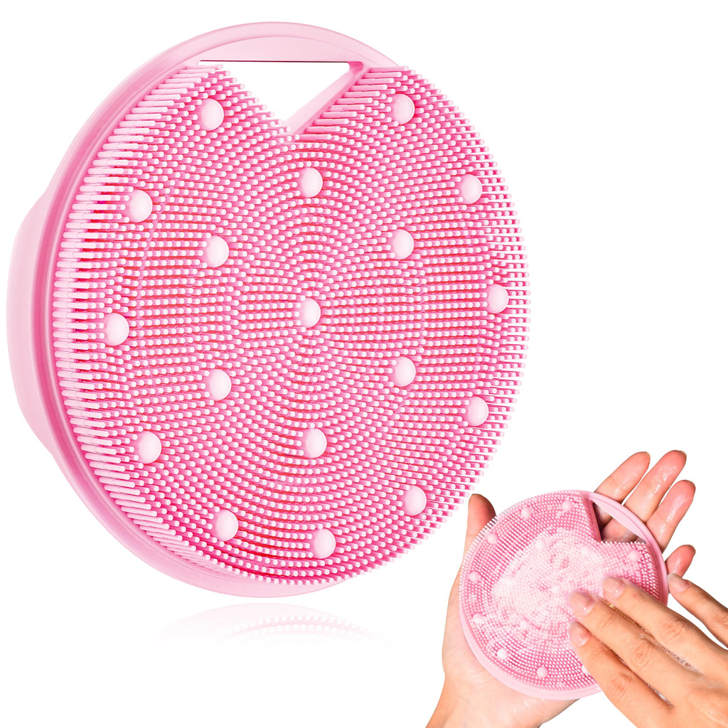 XCRUCC New Upgrade - Silicone Body Scrubber, Anti Zinc Infused - Heavy Nodes, Multifunctional Silicone Loofah for Humid Environment, Shower, Exfoliating, Lymphatic Drainage, Blood Circulation - Pink