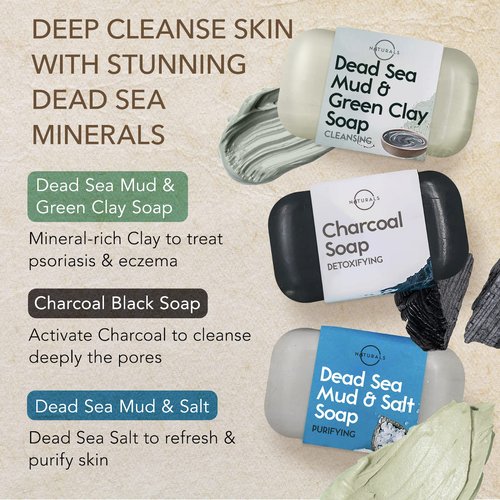 O NATURALS 100% Natural Bar Soap - Gift Set - Organic Ingredients & Essential Oils - Spa Gifts for Women & Men, Body Wash & Face Soap - 6PC Black Soap Collection