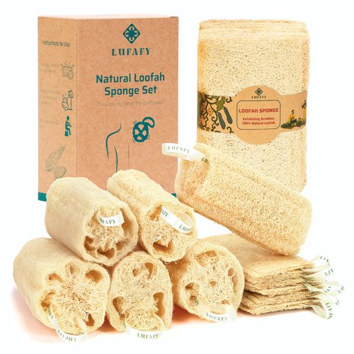 LUFAFY Natural Loofah Sponge 12‑Pack (6"), Exfoliating Body Scrubber for Shower, Bath & Kitchen – Plant-Based