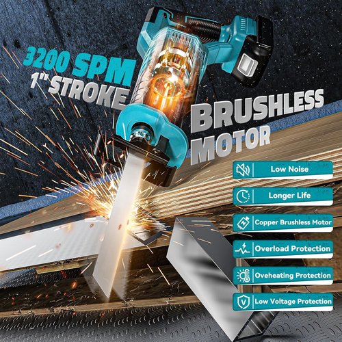 Cerycose Cordless Reciprocating Saw - Compatible with Makita 18V Battery | Variable Speed, 3200 SPM, 4 Blades