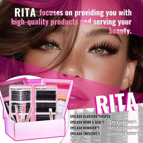 Lash Clusters Kit Bulk 3D Effect Eyelash Clusters Kit Cat Eye Lashes Cluster Eyelash Extensions Pack Colored Lashes Cluster Pestañas Postizas Naturales+Bond&Seal,Remover,Tweezers,Cleanser(Lash Kit-7)