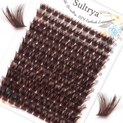 Sultrya Brown Lash Clusters 144PCS Natural Fluffy Thick Eyelash Clusters, C Curl Volume Cluster Lashes, False Eyelashes, Beginner Friendly, DIY Eyelash Extensions for Natural Look (8-16mm, Brown)