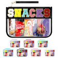 WOPIPAL Snack Bag for Travel & Makeup - Clear Chenille Letter Zipper Pouch, Waterproof Cosmetic Tote Bag for Women & Girls (Black)