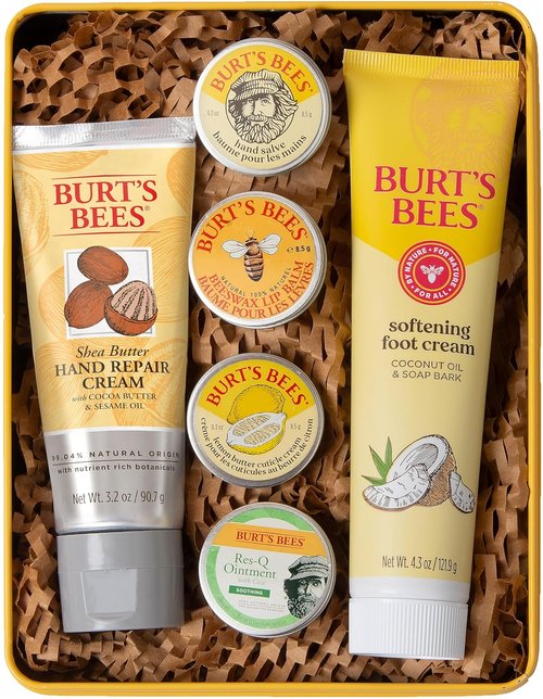 Burt's Bees Classics Gift Set - 6 Essential Products in Giftable Tin | Cuticle Cream, Hand Salve & More