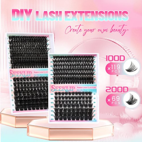 Lash Clusters Dramatic Thick Eyelash Extensions 188Pcs 100D 200D Fluffy Volume Lash Extensions Salon Quality Thick Individual Lashes for DIY Dramatic Look at Home (100D+200D)