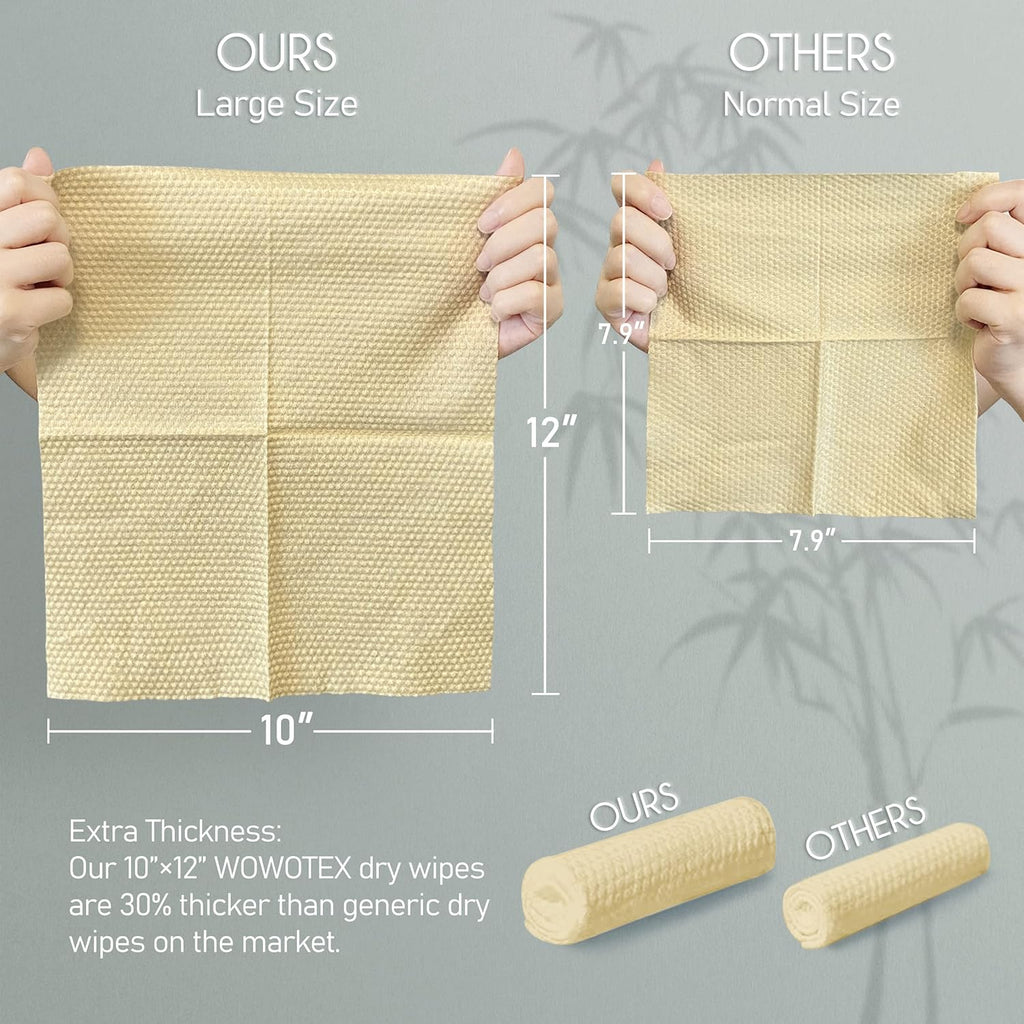 WOWOTEX Bamboo Rayon Disposable Face Towels - Biodegradable, Extra Thick, 60 Count Box | Soft for Sensitive Skin & Makeup Removal