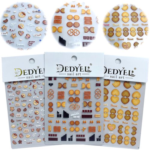 Dedyel Food Nail Art Stickers 3D Cake Dessert Donut Ice Cream Cookies Fruit Bread Self-Adhesive Nail Stickers for Women Girls Kids