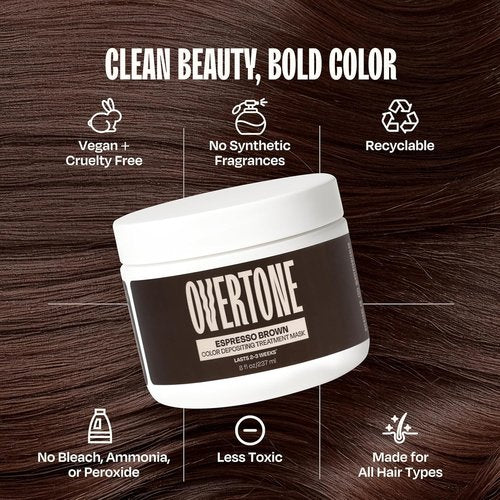 Overtone Espresso Brown Semi-Permanent Hair Color Conditioner - Nourishing & Damage-Free | 8 oz, Vegan