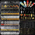Teenitor Nail Charms and Gems with Nail Stickers, 6 Boxes Silver & Gold Nail Gems and Rhinestones Kit for Women, 3D Nail Art Rhinestones Nail Pearls, Caviar Beads for Nails,Y2K & Cross Nail Charms