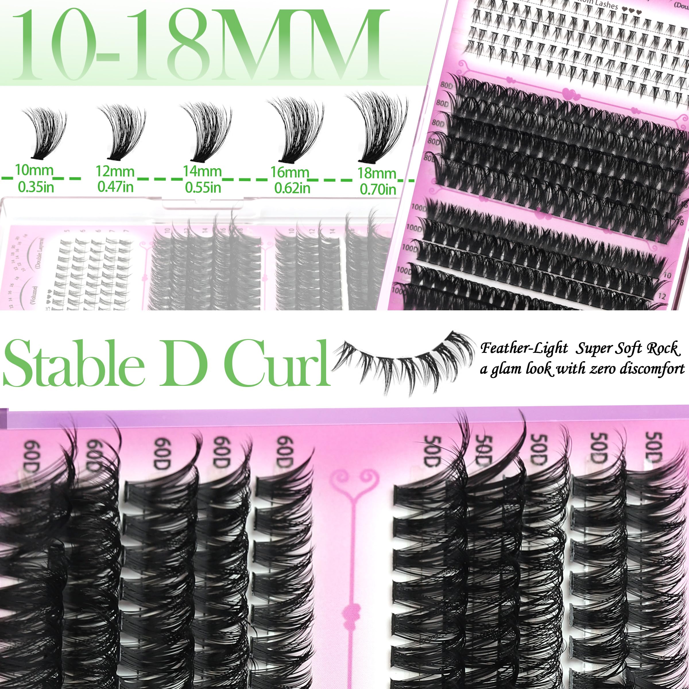 YIDUO 6 Box Mix Lashes Clusters Kit Gift Packs 1686Pcs with 2X Bond&Seal Volume Mega/Bottom Soft Extension False Eyelash D Curl Wispy Natural DIY Individual Fake Eyelashes for Beginners Bulk Pack