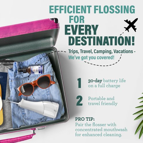 GuruNanda Water Dental Flosser 2.0 XL – 380ML Large Tank, 4 Flossing Modes, Cordless & Portable with Smart Timer for Deep Cleaning & Happy Gums - White