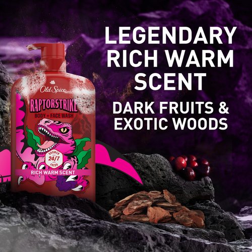 Old Spice Cleansing Body Wash for Men, 3X Defense, 24/7 Shower Fresh with Lasting Scent, 2-in-1 Body & Face Wash, Raptorstrike with Dark Berry Scent, 33.4 oz