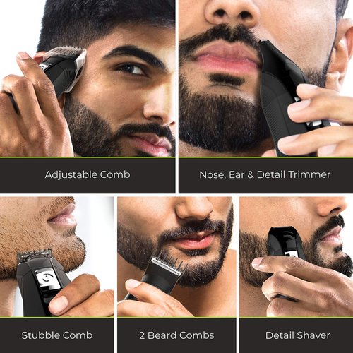 Remington All-in-One Grooming Kit, Lithium Powered, 8 Piece Set with Trimmer, Men's Shaver, Clippers, Beard and Stubble Combs, PG6025, Black