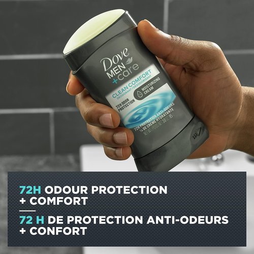 DOVE MEN + CARE Deodorant Stick for Men Clean Comfort 4 Count Aluminum Free 72-Hour Odor Protection Mens Deodorant with 1/4 Moisturizing Cream 3 oz (Pack of 4)