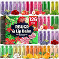 RBUGR 126 Pcs Lip Balm Bulk- 12-Flavored Natural Organic Moisturizing Lip Balm Set for Cracked Lips, Bulk Pack Valentine Party Favors Gifts (4.2g/0.15oz)