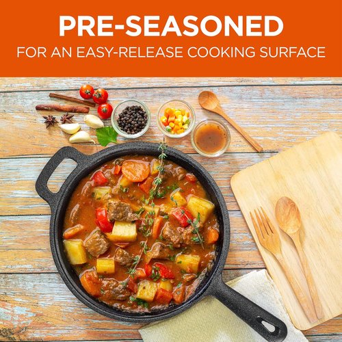 Commercial Chef 2-Qt. Pre-Seasoned Cast Iron Saucepan with Lid - Versatile for All Cooktops & Campfires
