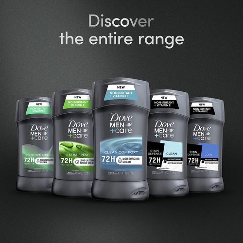 Dove Men+Care Antiperspirant Deodorant Stick 4 Count Clean Comfort 72-Hour Sweat & Odor Protection Antiperspirant for Men With 1/4 Moisturizing Cream 2.7 oz
