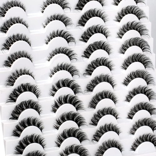 Pooplunch False Eyelashes 20 Pairs Natural Strip Lashes Short Cat Eye Look Volume Wispy Fake Eyelash Extensions Clear Band 8D Faux Mink Lashes Wholesale Bulk Pack