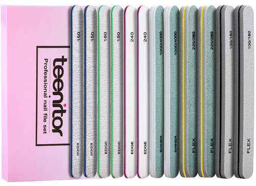 Teenitor Nail Buffer and Shine Kit, 12pcs Nail Files 100/180 Emery Boards for Natural Nails, Finger Nail File and Buffer Set for Nails, Nail Filer 240 Grit Nail File Buffing Block for Women