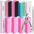 TsMADDTs Nail Files and Buffers, 13 pcs Nail Kit with 3-Way Sanding Block, 4-Way Buffing Block, 100/180 Files, Cuticle Nippers & Cuticle Pusher