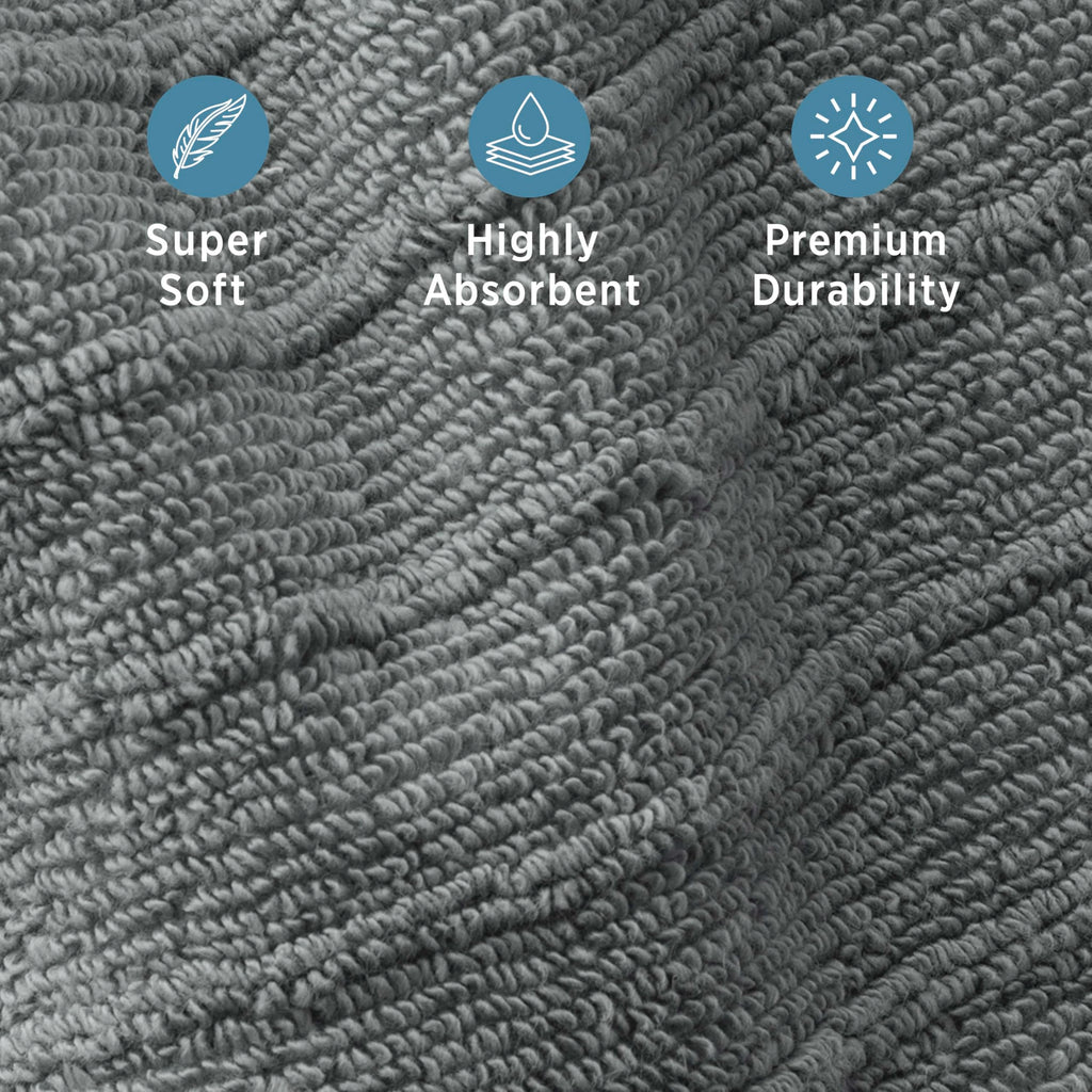 Welhome James 100% Cotton Textured Stripe Towels - 24 Pack Washcloths, Soft & Absorbent, Gray