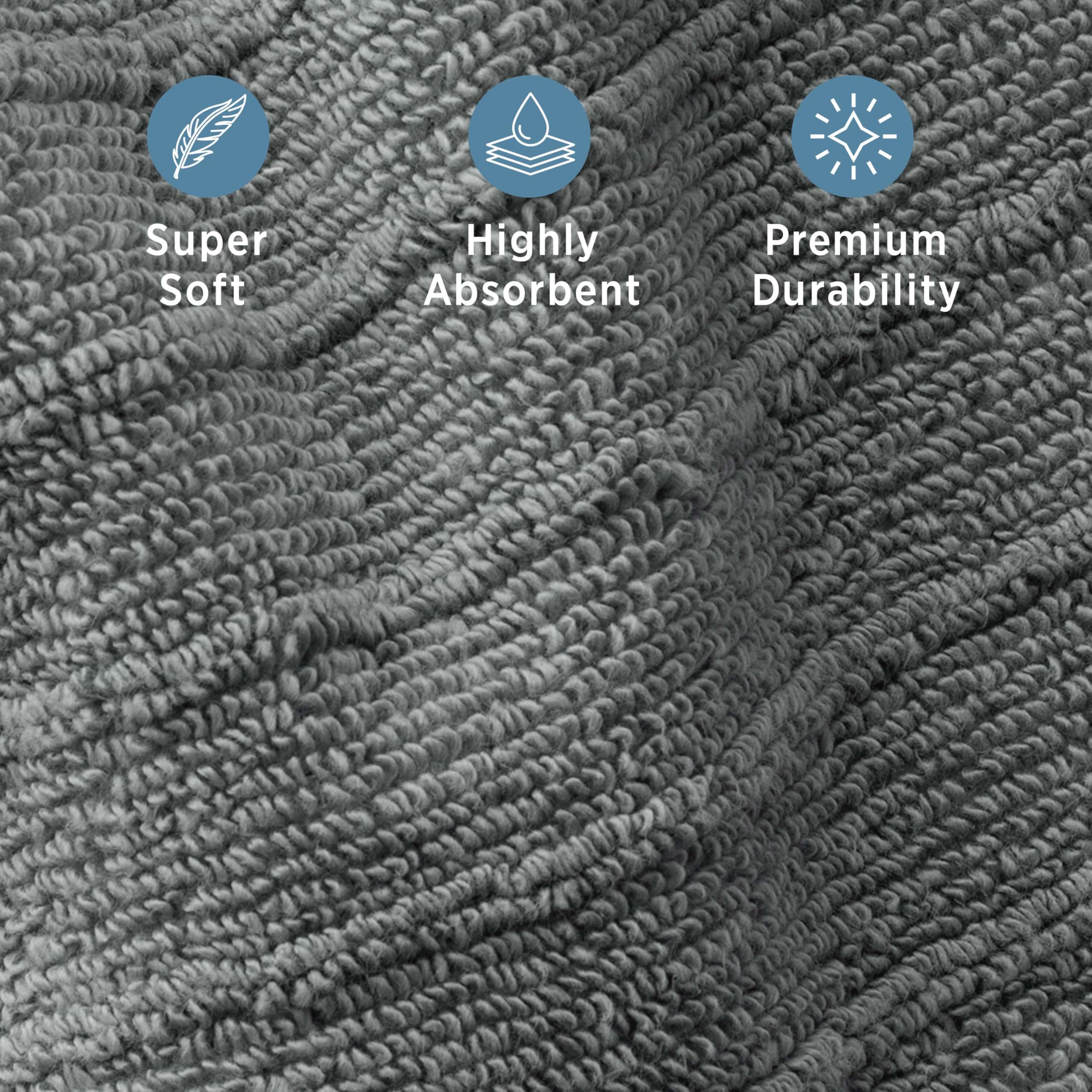 Welhome James 100% Cotton Textured Stripe Towels - 24 Pack Washcloths, Soft & Absorbent, Gray