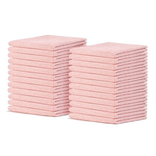 Crystal Ridge Cotton Wash Cloths 24 Pack - Washcloths for Showering, Face and Body, Soft and Highly Absorbent Multipurpose Towels for Bathroom, Kitchen, Spa and Gym - Wash Rags 12 x12 (Lt Pink)