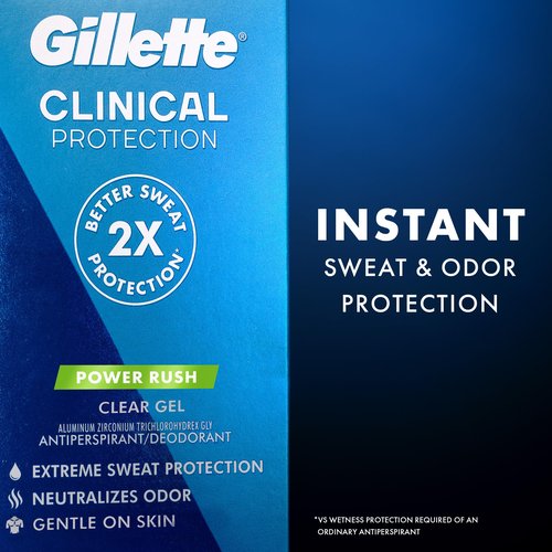 Gillette Clinical Antiperspirant and Deodorant for Men, 72hr Sweat & Odor Protection, Long Lasting Freshness, Anti-White Mark Technology, Clear Gel, Power Rush Scent, 1.6 oz