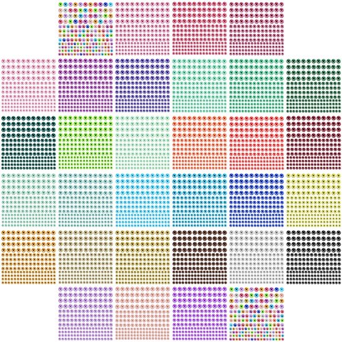 JKanruh 5504pcs 32 Sheets 30 Colors 3mm to 5mm Self-Adhesive Face Gems Stickers,Colorful Bling Rhinestone Sticker Sheet for DIY Crafts,Face,Nail,Body,Makeup,Wedding,Decor,Embellishments(3 Size)