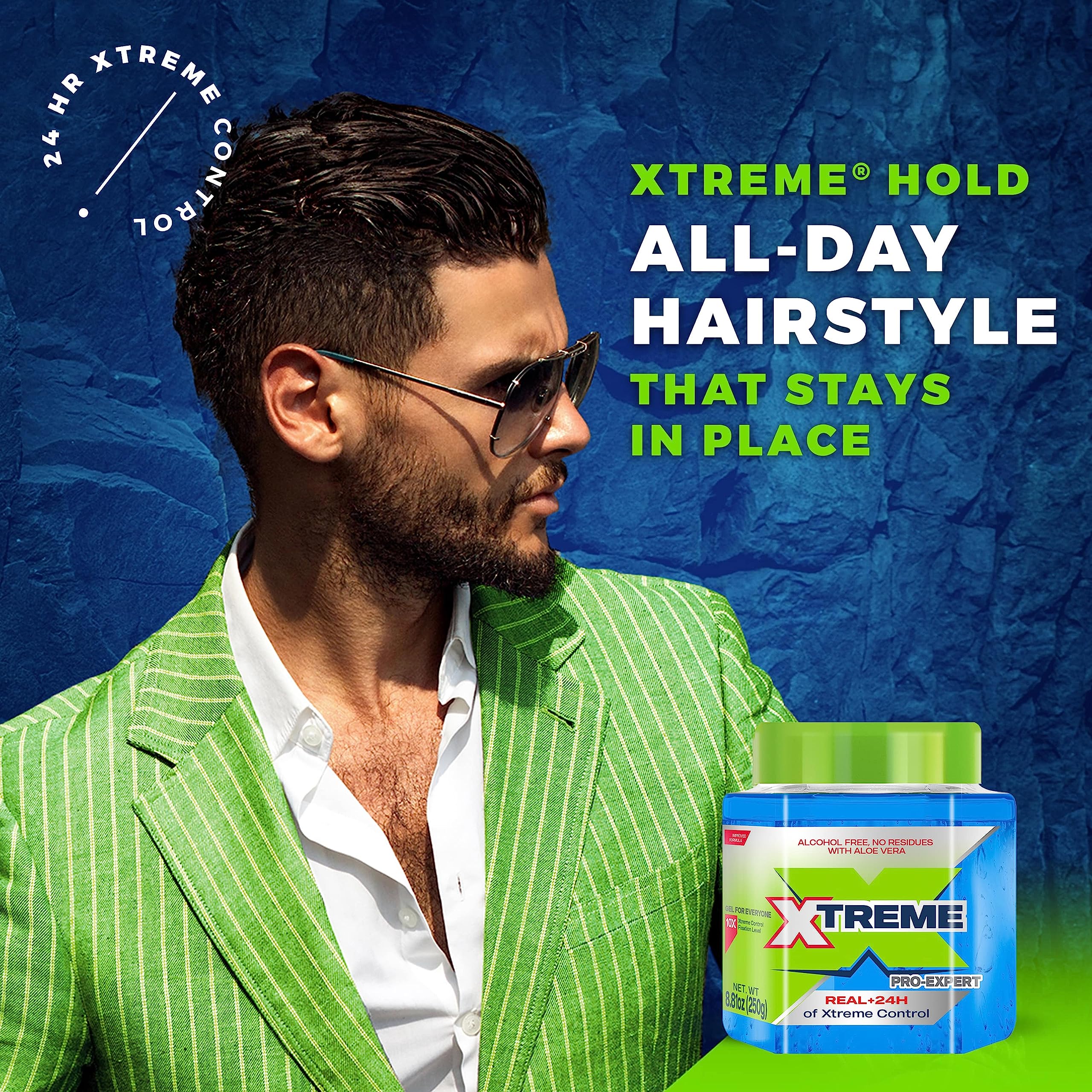 Xtreme Pro-Expert Blue Styling Hair Gel, 24-Hours Xtreme Control With Aloe Vera, 8.81 oz Jar (Pack of 24)