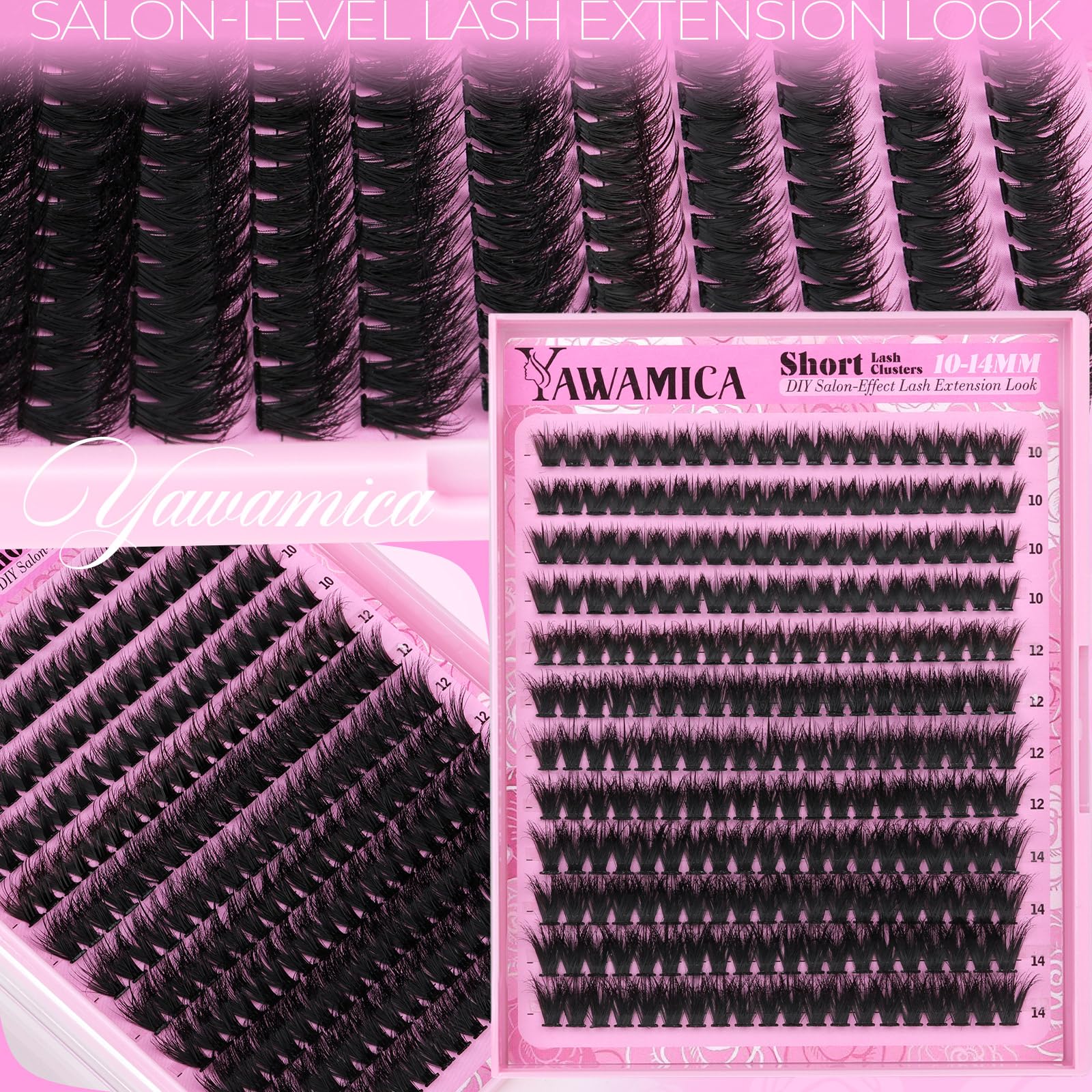 Yawamica Fluffy Lash Clusters 10-14mm Short Eyelash Clusters Thick 200D Volume Cluster Eyelash Extensions D Curl Wispy Individual Lashes DIY Lash Extension for Soft Glam and Daily Wear