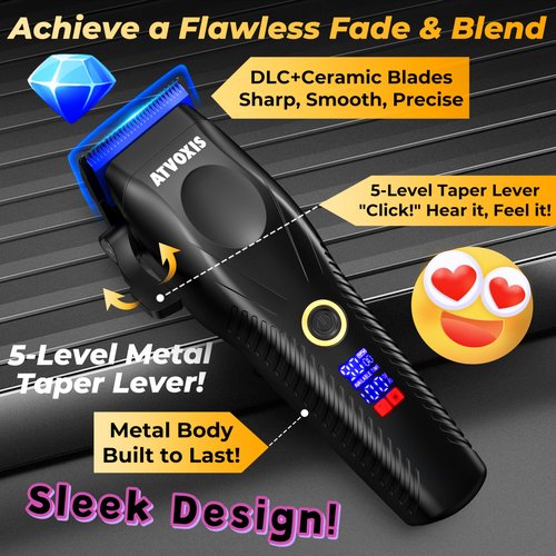 ATVOXIS Metal Body 9000 RPM Brushless Motor Professional Hair Clippers for Men: Cordless Barber Clipper with DLC Blades LED Display Fast Charging Stand Travel Pouch Maquina para Cortar Pelo De Hombre