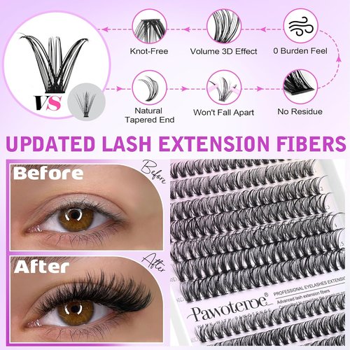 Pawotence Lash Extension Kit - 280pcs DIY Eyelash Clusters | 9-16mm 30D & 40D Individual Lashes