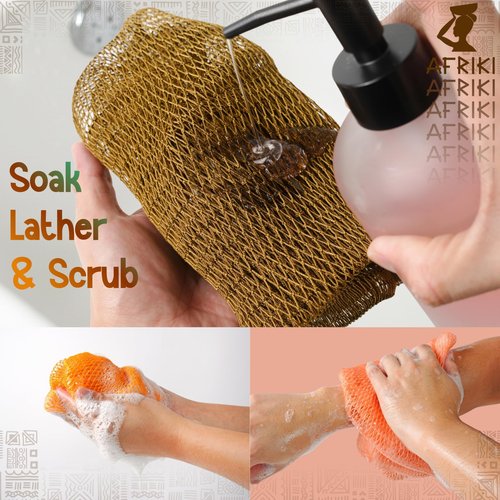 AFRIKI African Net Sponge – Exfoliating Body Scrubber, Black Owned & Rooted in Africa, All Skin Types | 45 in Long (Brown)