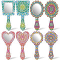 Threehoney 4 Pcs Diamond Painting Mirror Handheld Kits Valentine Christmas Art Gifts Compact Decorate Your Own Mirror for Hand DIY Crafts
