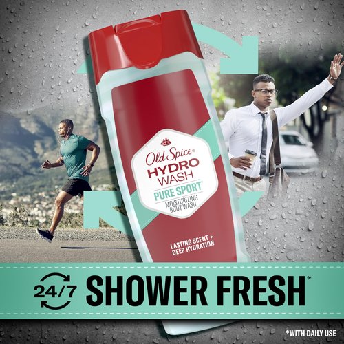 Old Spice Moisturizing Body Wash for Men, Hydro Wash, 2-in-1 Long Lasting Scent & Deep Hydration, 24/7 Shower Fresh, Pure Sport Scent, 16 oz (Pack of 4)