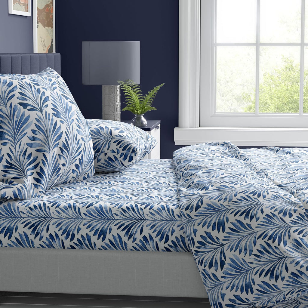 Where The Polka Dots Roam Queen Size Floral Bedsheet Set - Super Soft Tropical Leaves Print