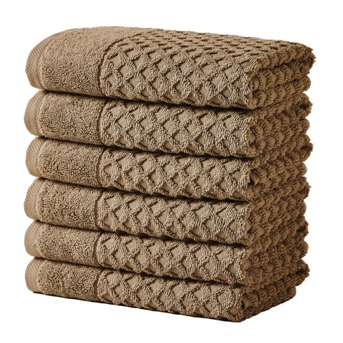 Great Bay Home Brown Washcloths - 100% Cotton 6 Pack 13x13 Washcloth Set - Absorbent, Durable, Quick-Dry Face Towels for Bathroom (Mocha)