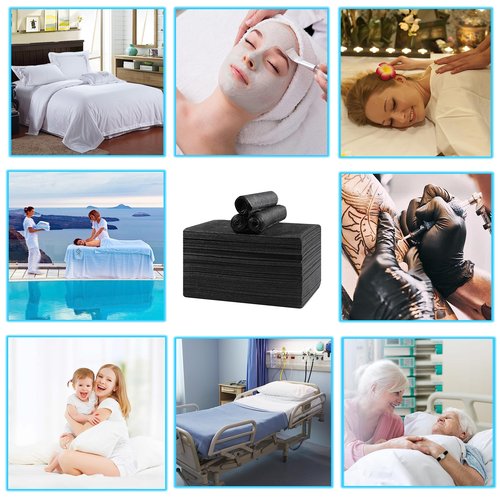 Disposable Bed Sheets for Massage Table 50 Pcs 31" x 71" Waterproof Massage Table Sheets Soft Non Woven Fabric SPA Massage Table Bed Cover Breathable for Beauty Tattoos Waxing Travel (Black)