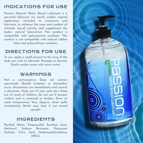 Passion Natural Water-Based Personal Lubricant - 16 Fl Oz | Premium Non-Sticky Formula for Smooth Comfort