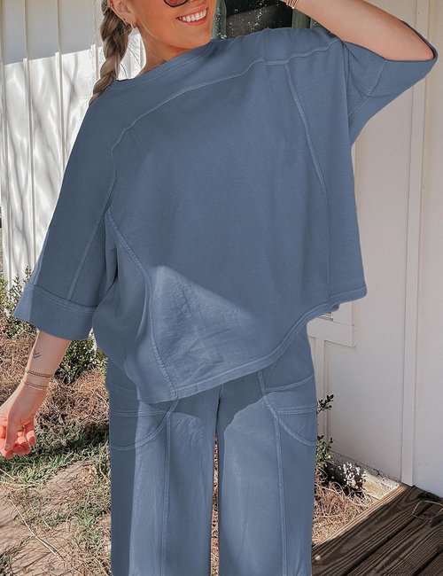 Skiennix Women’s 2-Piece Lounge Set - Oversized Sweatshirt & Wide Leg Pants | Relaxed Fit Casual Outfit