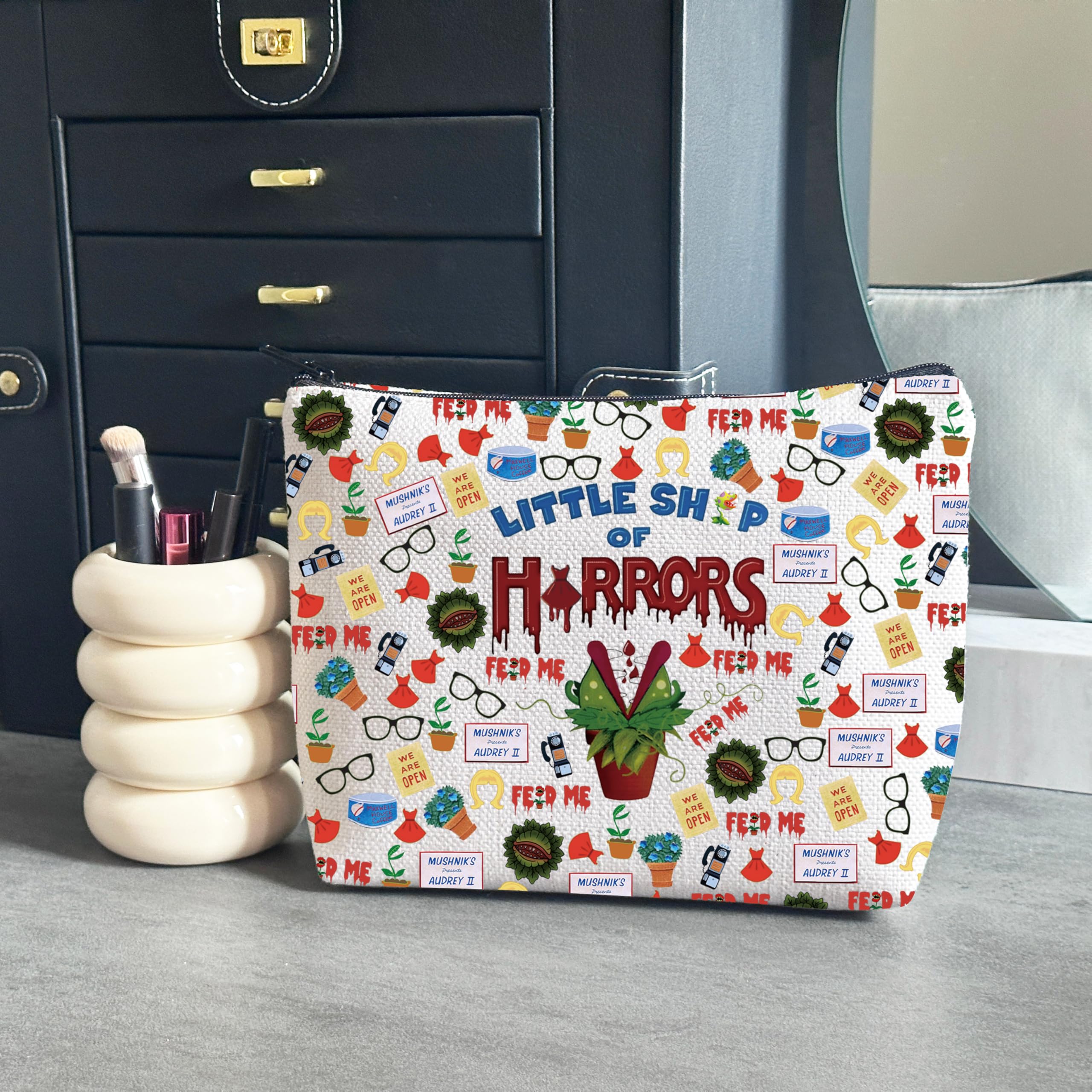 WCGXKO Horror Lover Gift Scary Movie Gift Little Shop Movie Makeup Bag for Scary Lover
